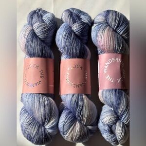 3 skein bundle Wandering Flock Fingering.  400 yd. BK Crawl color Terrace Bridge